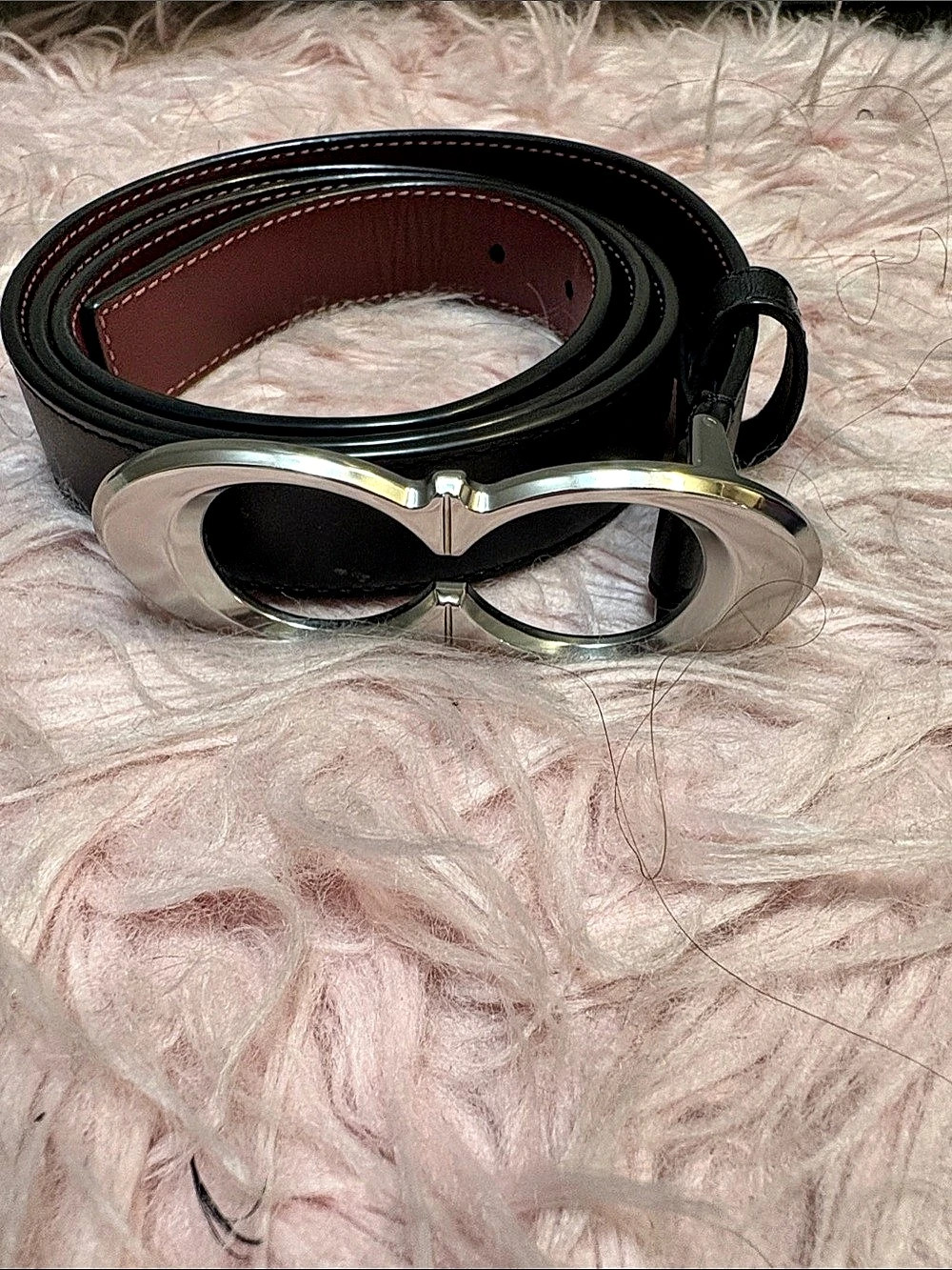 Coach Sculpted C Buckle Reversible Belt Black & Silver